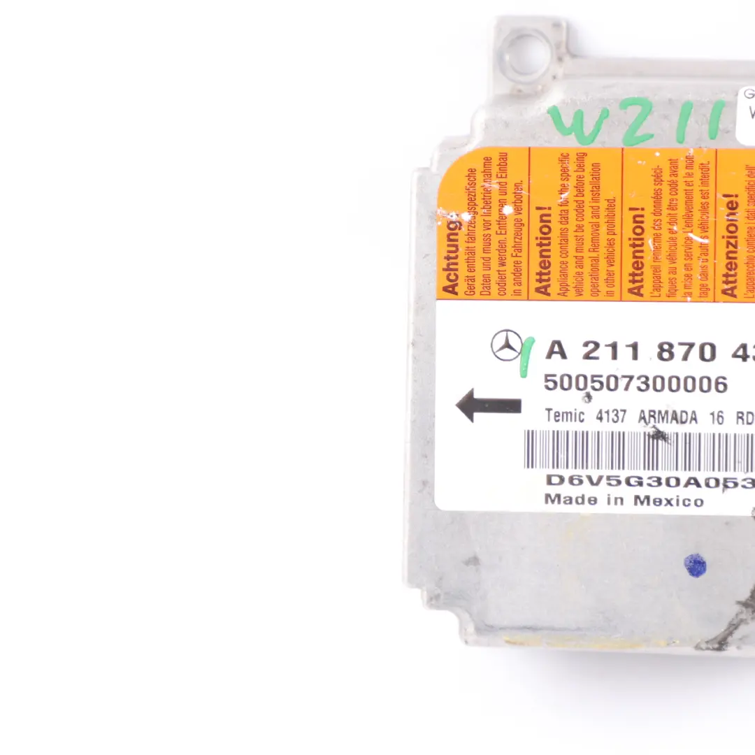 Module Mercedes W211 CLS C219 SRS Control Unit ECU to Air with Part number A2118704326 Air Module Mercedes W211 CLS C219 SRS Control Unit ECU - SKU A2118704326 - Part number A2118704326