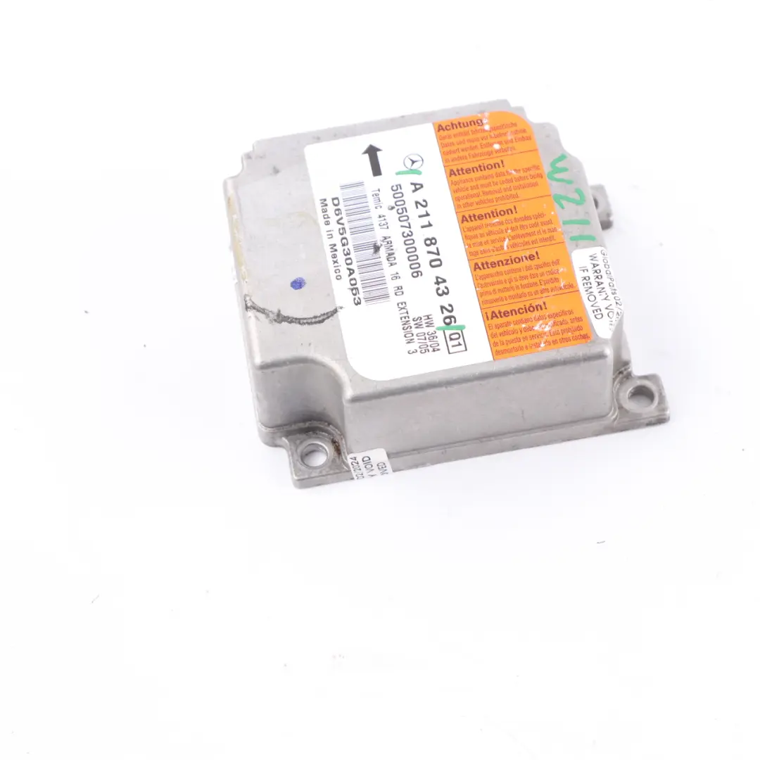 Module Mercedes W211 CLS C219 SRS Control Unit ECU to Air with Part number A2118704326 Air Module Mercedes W211 CLS C219 SRS Control Unit ECU - SKU A2118704326 - Part number A2118704326