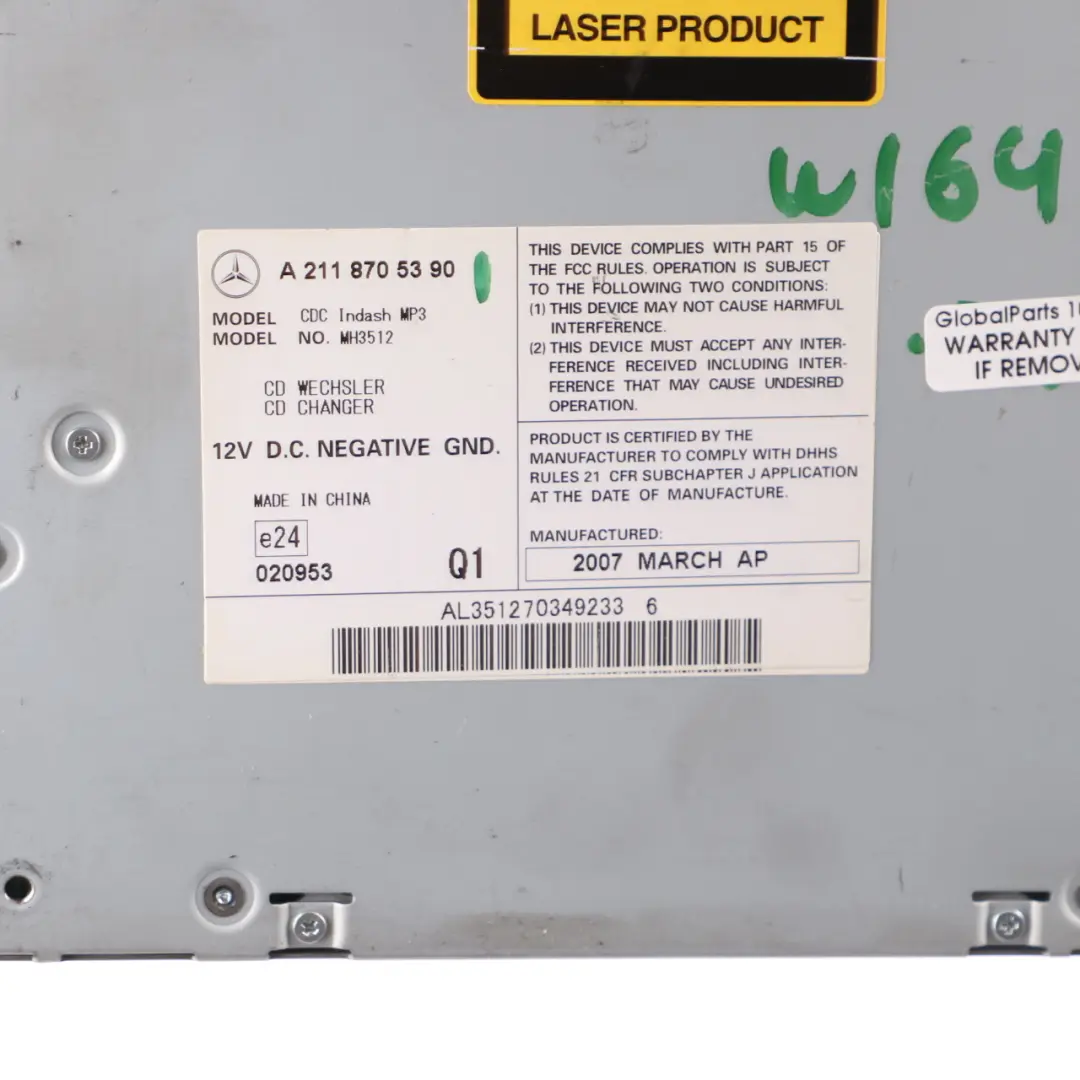 Changer 6 Disc Player Unit to Mercedes ML W164 SLK R171 W211 C219 CD with Part number A2118705390 Mercedes ML W164 SLK R171 W211 C219 CD Changer 6 Disc Player Unit - SKU A2118705390 - Part number A2118705390