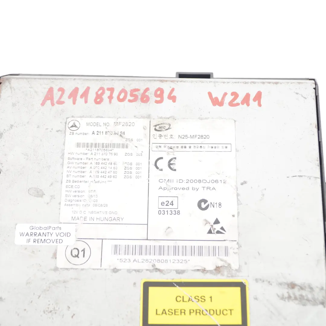 Mercedes W211 CD Autoradio Multimedia Haupteinheit - SKU A2118705694 - Teilenummer A2118705694