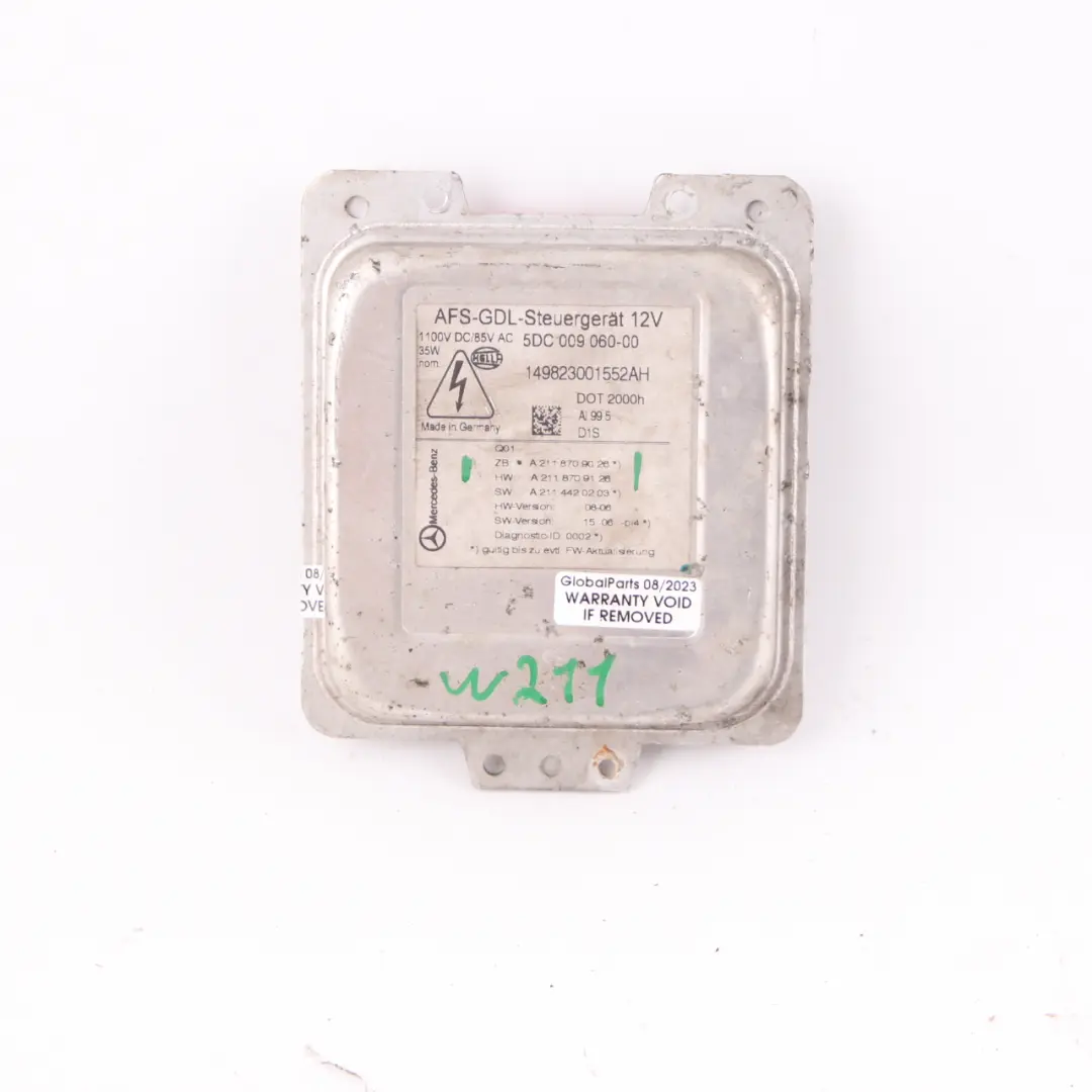 Mercedes W211 Unità di controllo Xenon Modulo reattore fari Hella 5DC009060-00 - SKU A2118709026 - Numero di parte A2118709026
