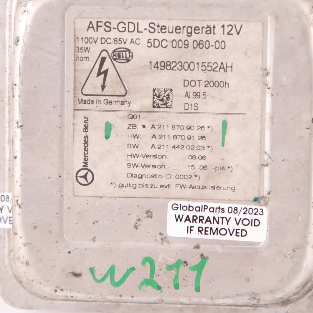 Unità di controllo Xenon Modulo reattore fari Hella 5DC009060-00 per Mercedes W211 con numero di parte A2118709026 Mercedes W211 Unità di controllo Xenon Modulo reattore fari Hella 5DC009060-00 - SKU A2118709026 - Numero di parte A2118709026