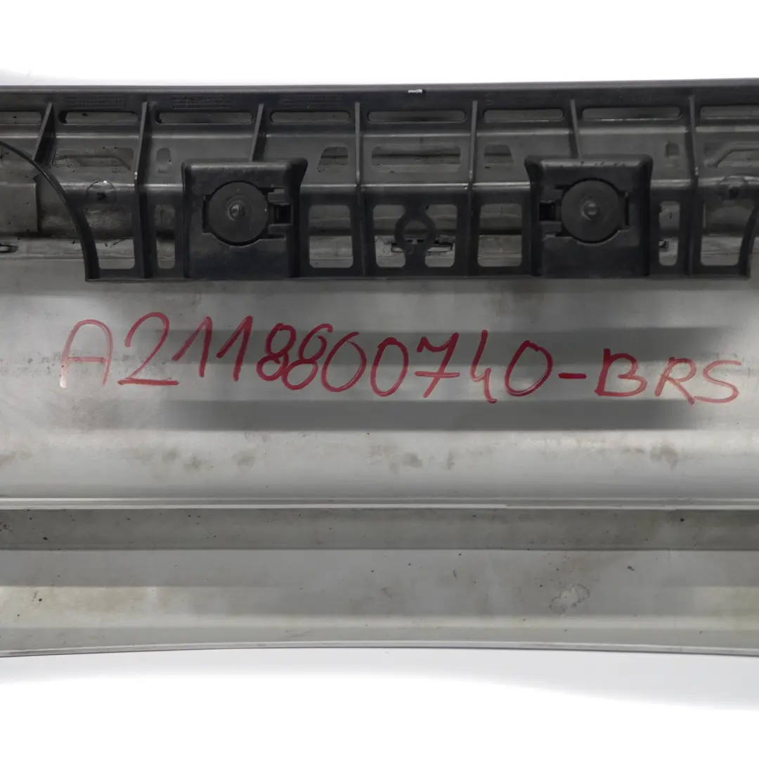 Bumper Trim Panel Brilliant Silver Metallic - 744 to Mercedes W211 Rear with Part number A2118800740 Mercedes W211 Rear Bumper Trim Panel Brilliant Silver Metallic - 744 - SKU A2118800740-BRS - Part number A2118800740