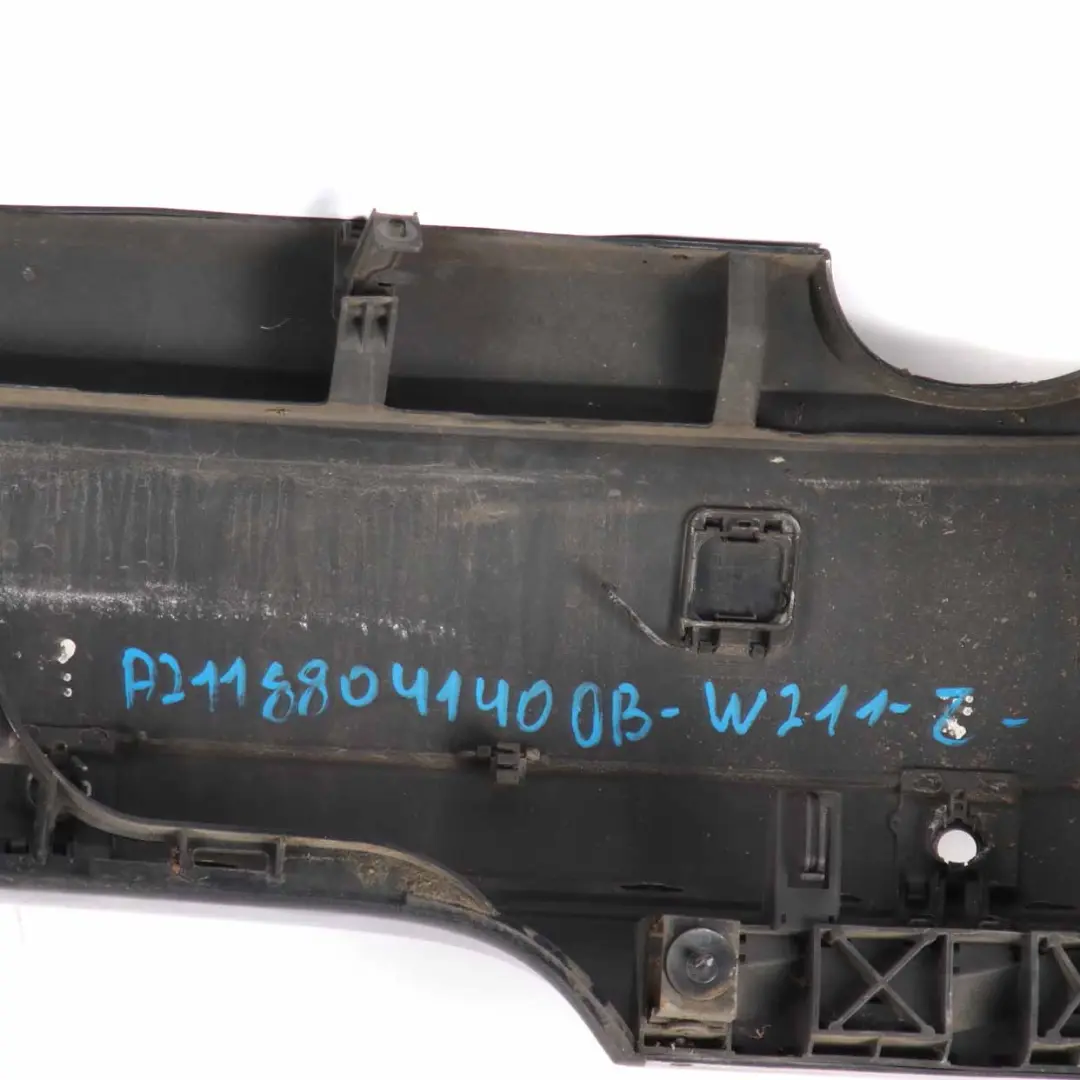 Bumper Trim Panel Cover Obsidian Black Metallic - 197 to Mercedes W211 Rear with Part number A2118804140 Mercedes W211 Rear Bumper Trim Panel Cover Obsidian Black Metallic - 197 - SKU A2118804140-OB - Part number A2118804140