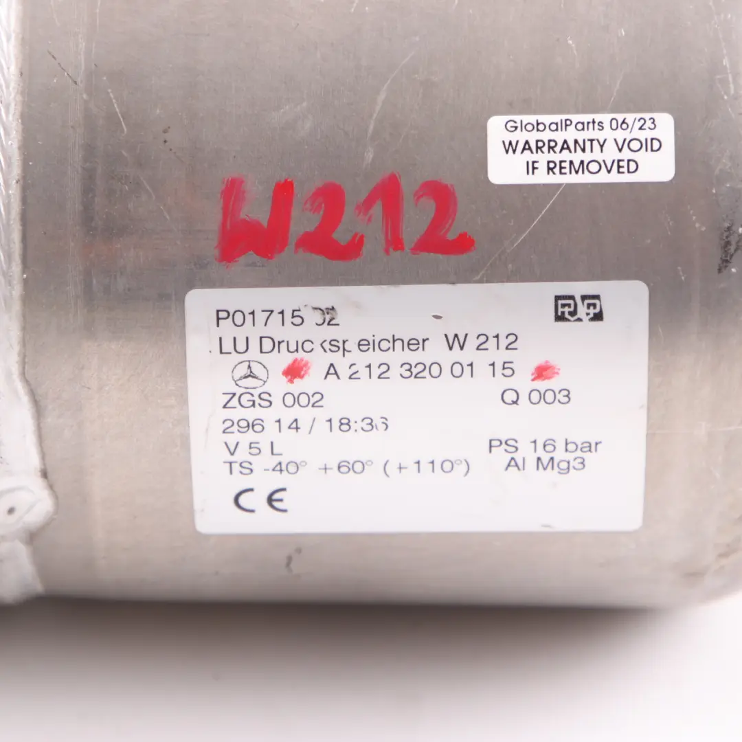 Suspension Pressure Reservoir Tank Accumulator to Mercedes S212 Air with Part number A2123200115 Mercedes S212 Air Suspension Pressure Reservoir Tank Accumulator - SKU A2123200115 - Part number A2123200115