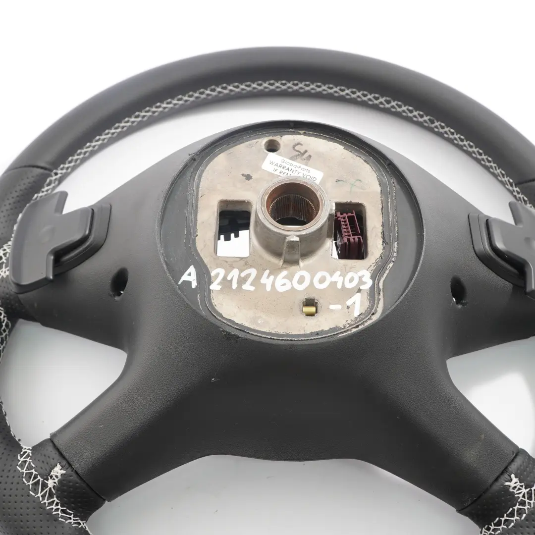 Mercedes W212 Volante NUOVO in Pelle Nera con Fili Bianchi Comandi a Paddle - SKU A2124600403-1 - Numero di parte A2124600403