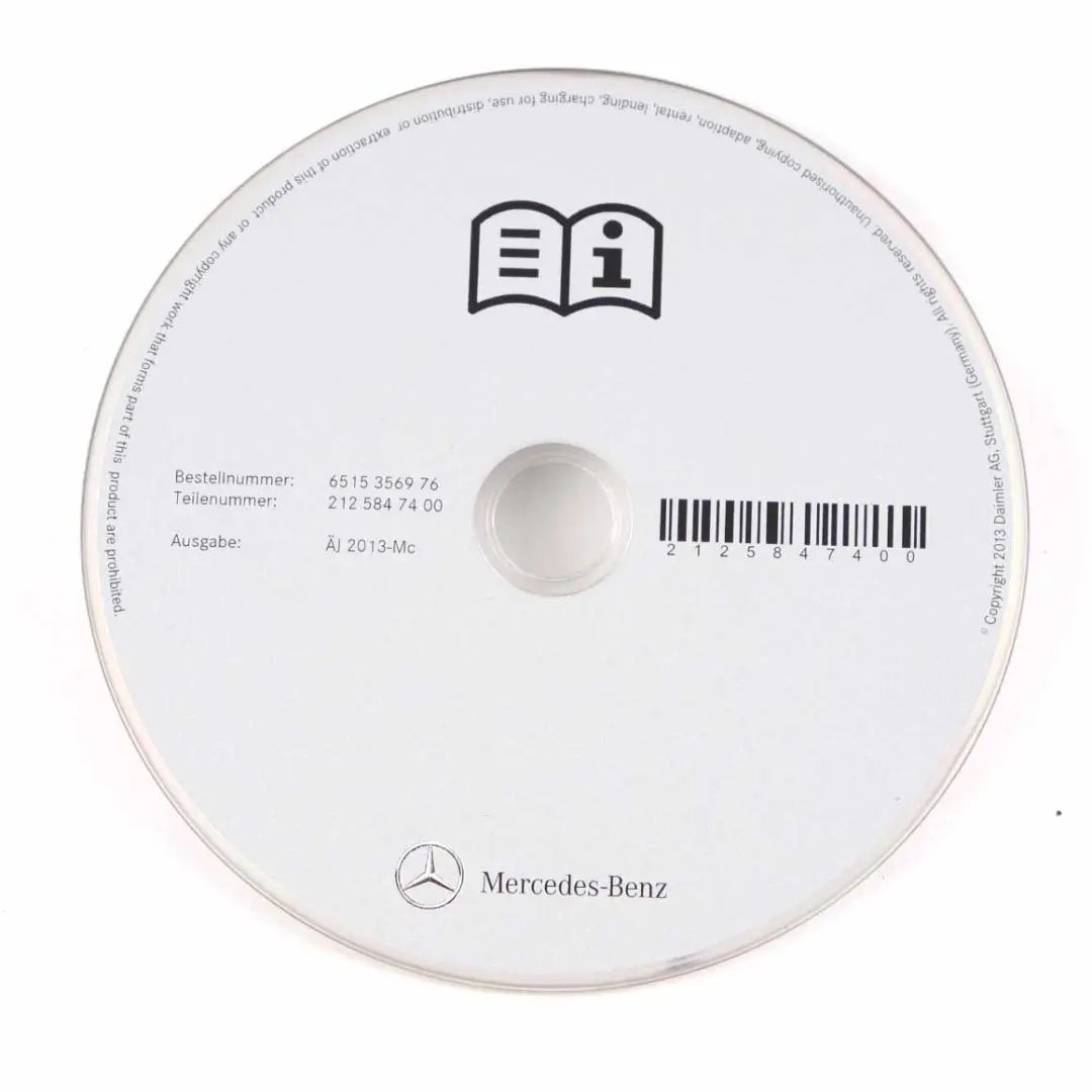 Mercedes W212 Owner's Manual Digital Instruction CD Disc - SKU A2125847400 - Part number A2125847400