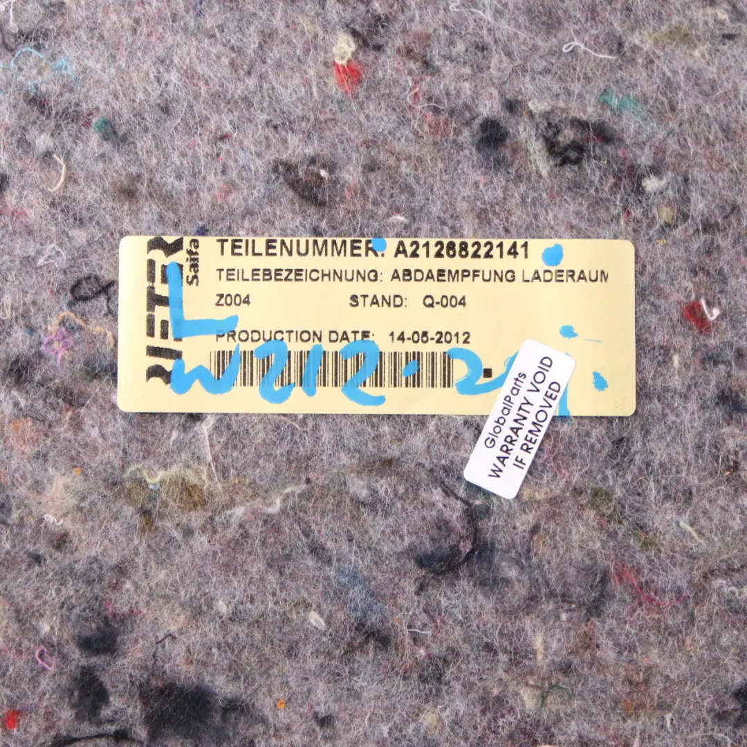 Isolamento Stivale Baule Posteriore Sinistro Copertura Bagagli per Mercedes S212 con numero di parte A2126822141 Mercedes S212 Isolamento Stivale Baule Posteriore Sinistro Copertura Bagagli - SKU A2126822141 - Numero di parte A2126822141