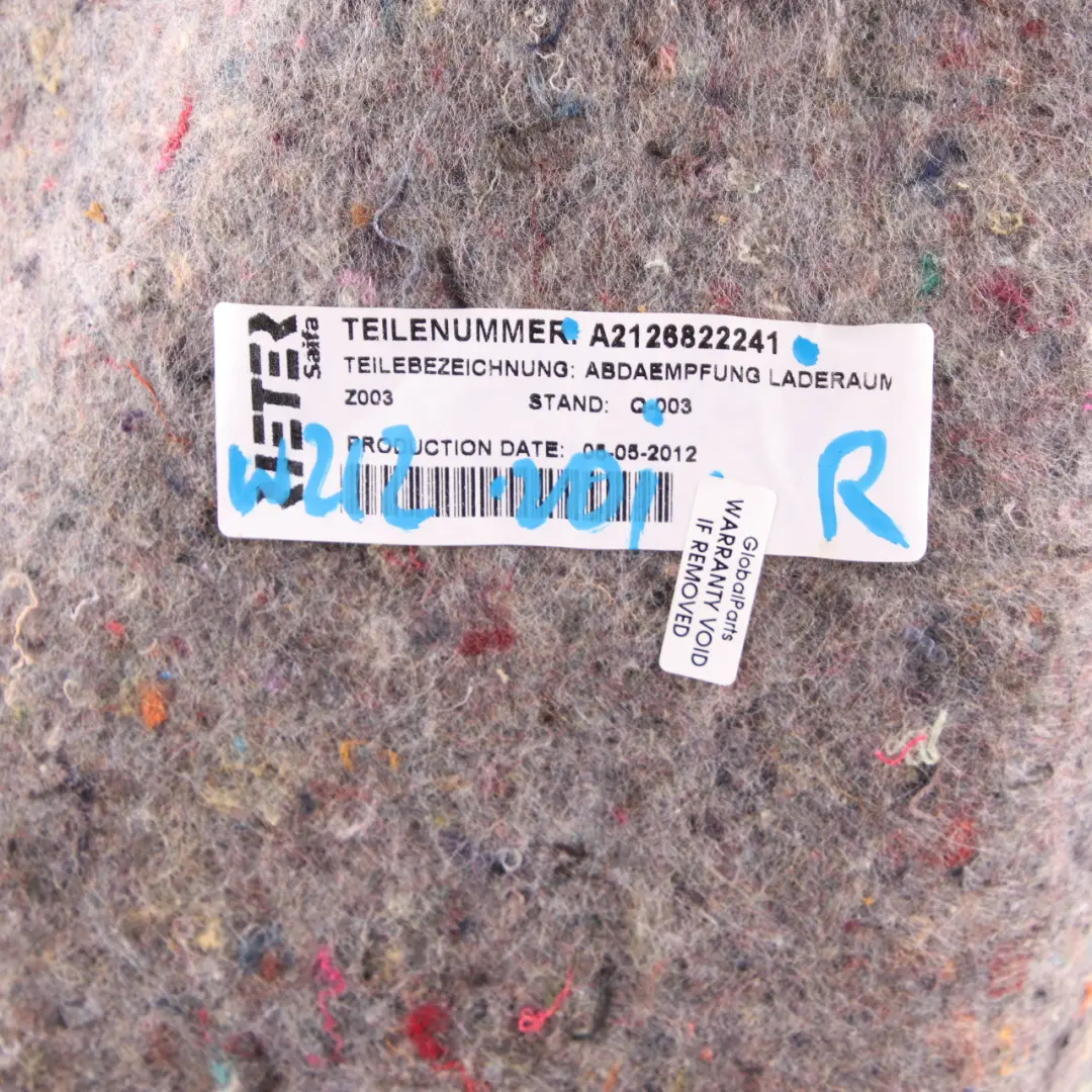 Floor Panel Carpet Trunk Boot Trim Panel Right O/S A2126822241 to Mercedes S212 with Part number A2126826000 Mercedes S212 Floor Panel Carpet Trunk Boot Trim Panel Right O/S A2126822241 - SKU A2126826000 - Part number A2126826000