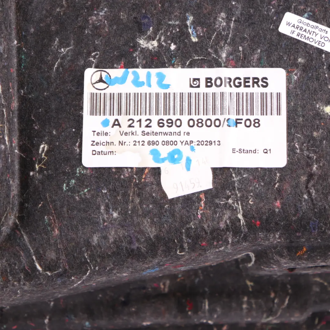 Mercedes W212 Coffre à bagages droit Panneau d'habillage latéral - SKU A2126900800 - Numéro de pièce A2126900800