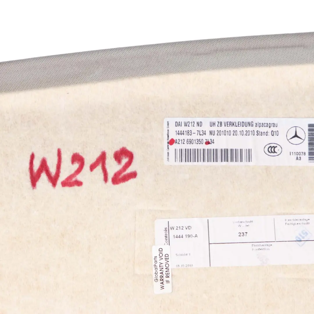  Headlining Grey Mercedes W212 Saloon Roof Lining Alpaca Grey - SKU A2126901350 - Part number A2126901350