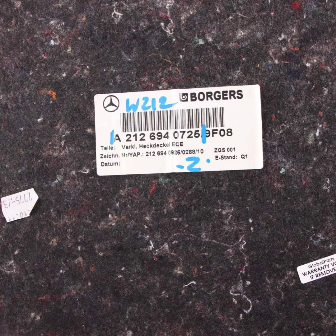 Trunk Tailgate Interior Trim Panel Covering Saloon to Mercedes W212 with Part number A2126940725 Mercedes W212 Trunk Tailgate Interior Trim Panel Covering Saloon - SKU A2126940725 - Part number A2126940725