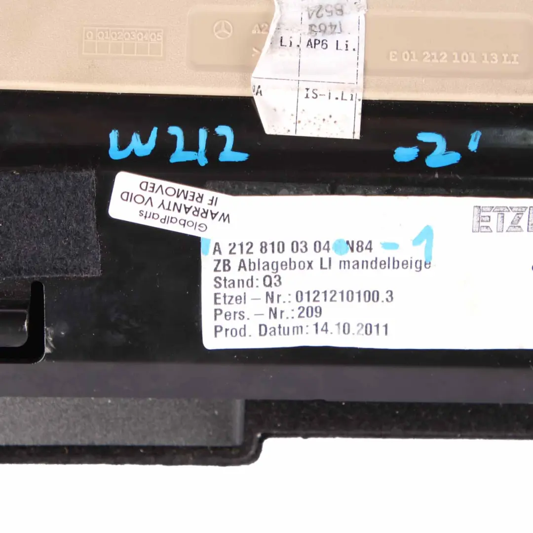 Schowek Na Siedzenie Przód Lewy Beżowy do Mercedes W212 o numerze A2128100304 Mercedes W212 Schowek Na Siedzenie Przód Lewy Beżowy - SKU A2128100304-1 - Numer Części A2128100304