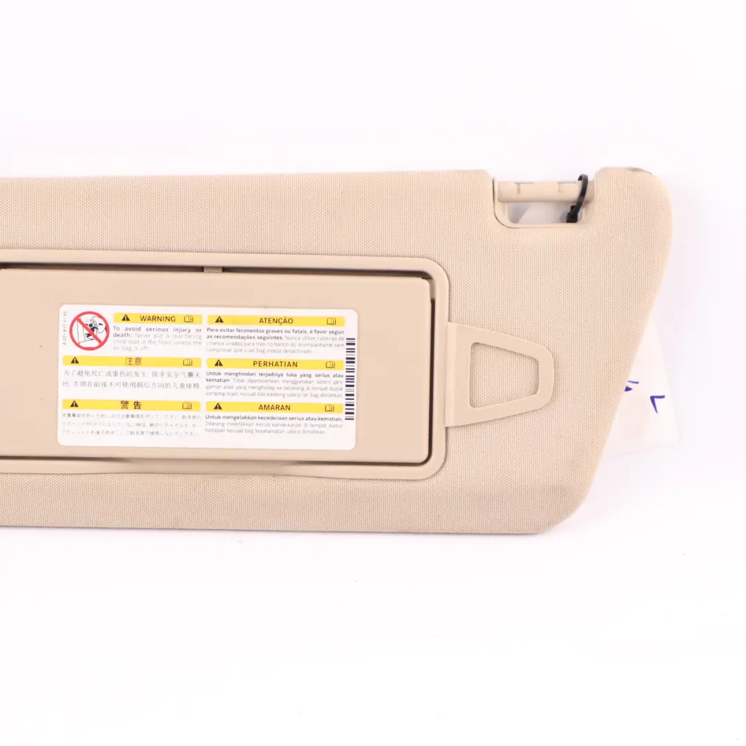 Sun Visor Cover Trim Front Left N/S Panel Beige to Mercedes W212 with Part number A2128101510 Mercedes W212 Sun Visor Cover Trim Front Left N/S Panel Beige - SKU A2128101510-4 - Part number A2128101510