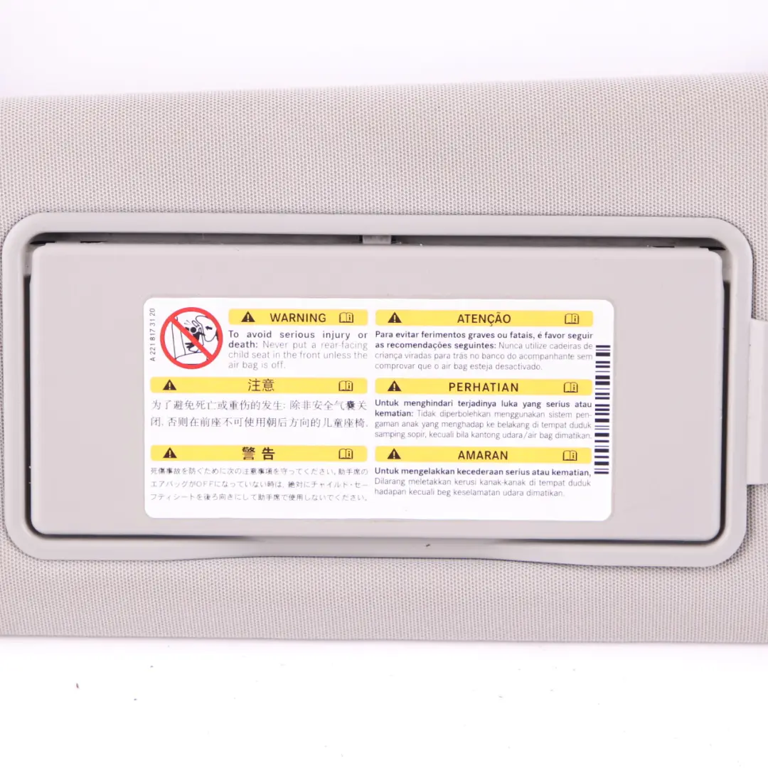 Aletta parasole Mercedes W212 Classe E Rivestimento sinistro anteriore Grigio per con numero di parte A2128101510 Aletta parasole Mercedes W212 Classe E Rivestimento sinistro anteriore Grigio - SKU A2128101510 - Numero di parte A2128101510