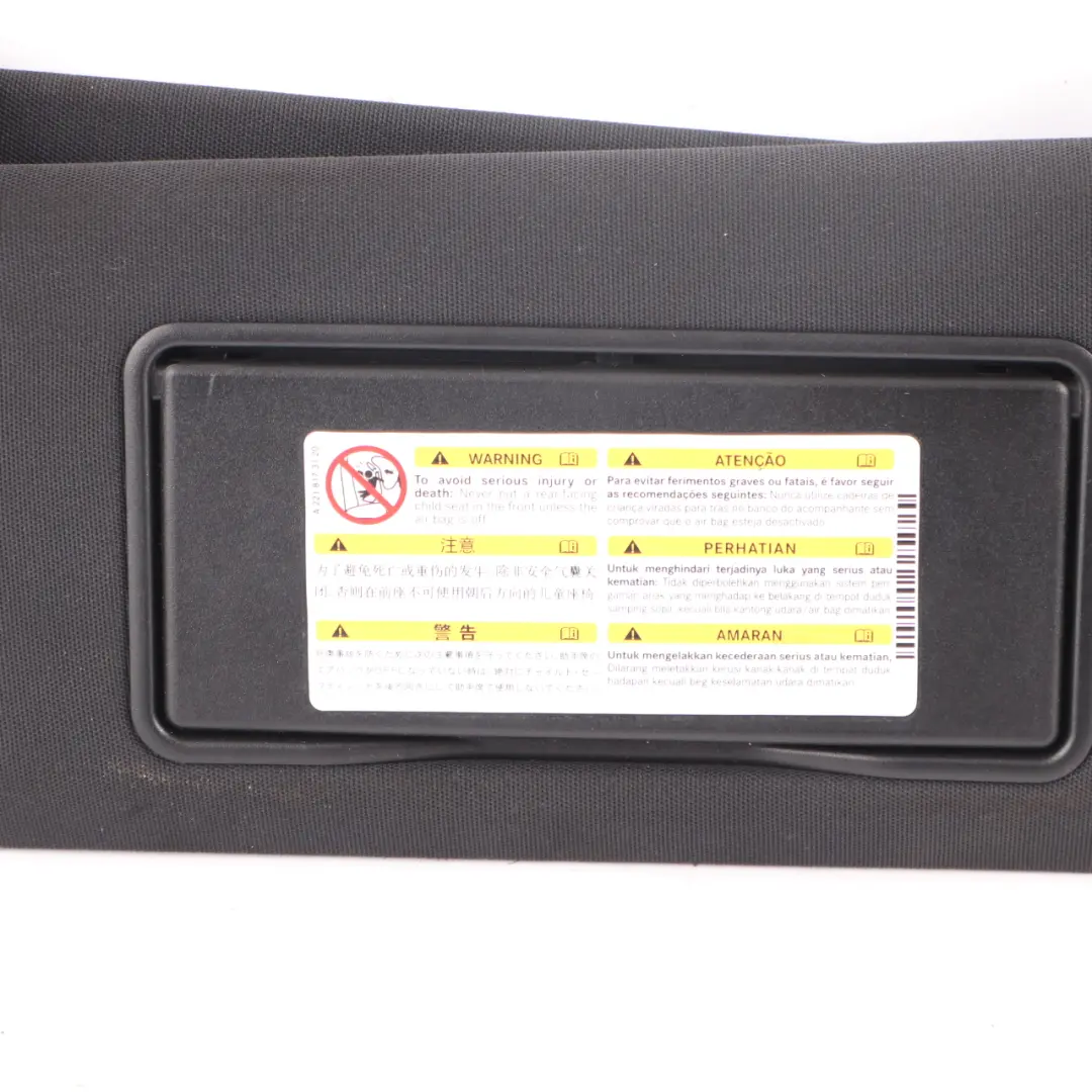 Sun Visor Left N/S With Label Mirror Extra Shade Black to Mercedes W212 with Part number A2128103710 Mercedes W212 Sun Visor Left N/S With Label Mirror Extra Shade Black - SKU A2128103710 - Part number A2128103710