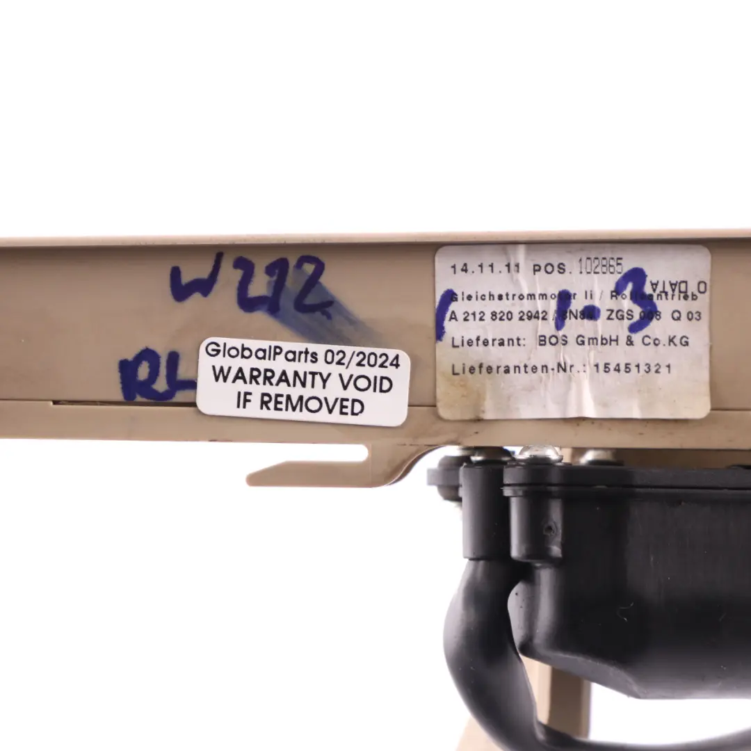 Trunk Load Cover Rear Left N/S Rail Power Motor Beige to Mercedes W212 with Part number A2128202942 Mercedes W212 Trunk Load Cover Rear Left N/S Rail Power Motor Beige - SKU A2128202942-3 - Part number A2128202942