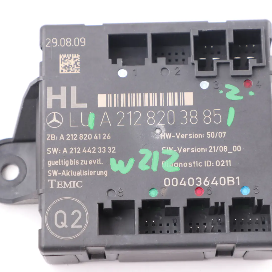 Door Module Mercedes W212 Rear Left N/S Door Control Unit Module to with Part number A2128203885 Door Module Mercedes W212 Rear Left N/S Door Control Unit Module - SKU A2128203885 - Part number A2128203885