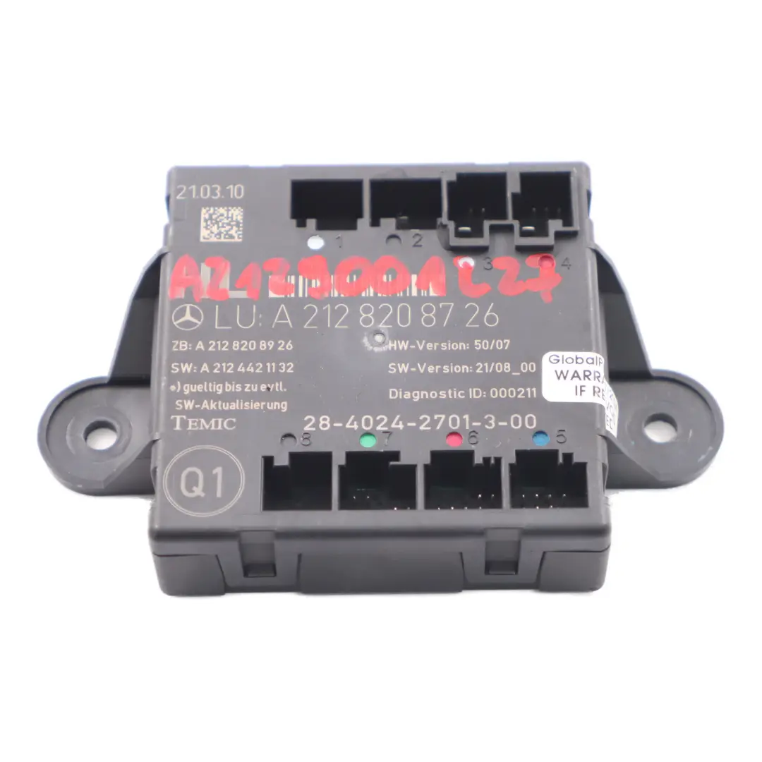 Modulo Porta Posteriore Sinistra Centralina ECU per Mercedes W212 con numero di parte A2128208726 Mercedes W212 Modulo Porta Posteriore Sinistra Centralina ECU - SKU A2128208726 - Numero di parte A2128208726