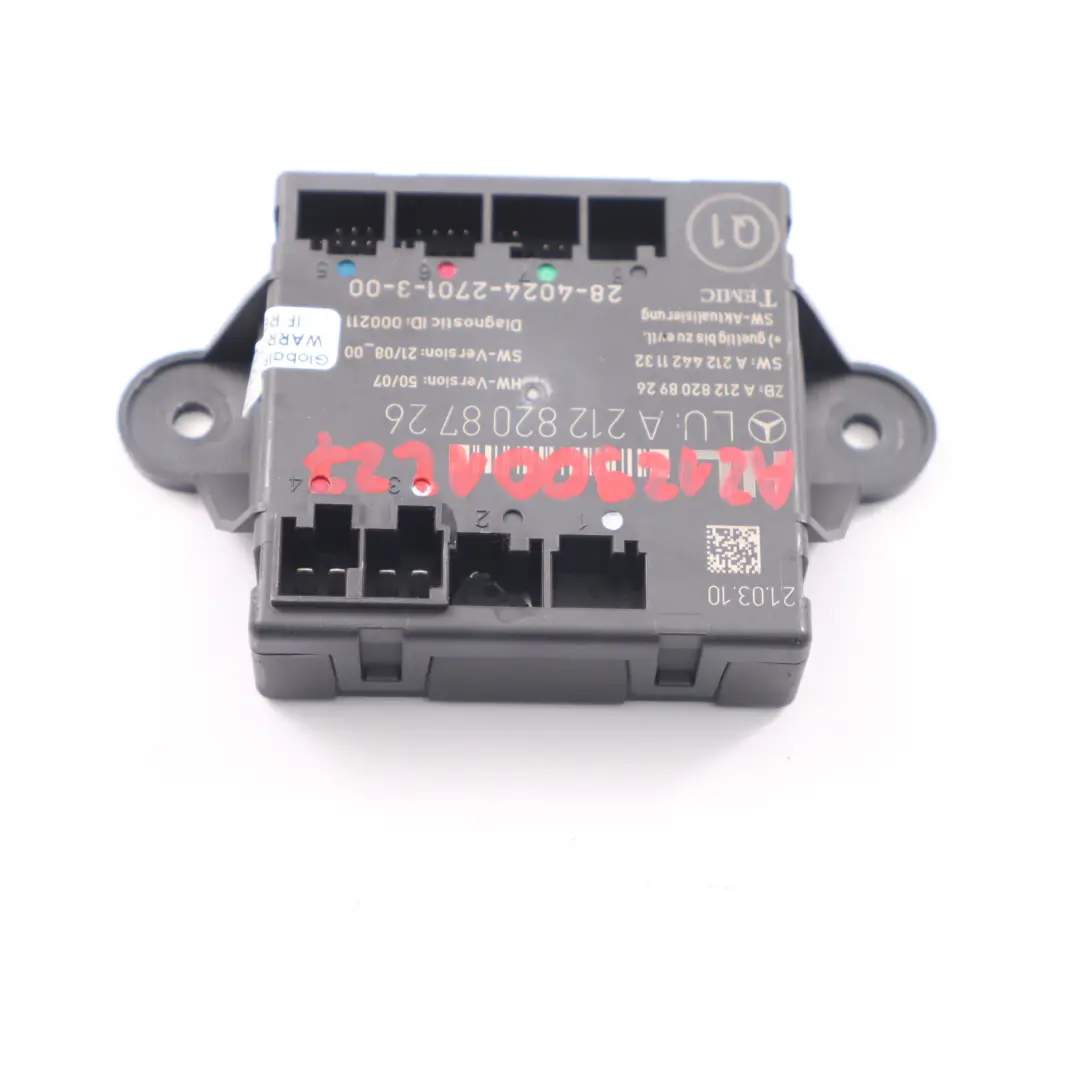 Modulo Porta Posteriore Sinistra Centralina ECU per Mercedes W212 con numero di parte A2128208726 Mercedes W212 Modulo Porta Posteriore Sinistra Centralina ECU - SKU A2128208726 - Numero di parte A2128208726