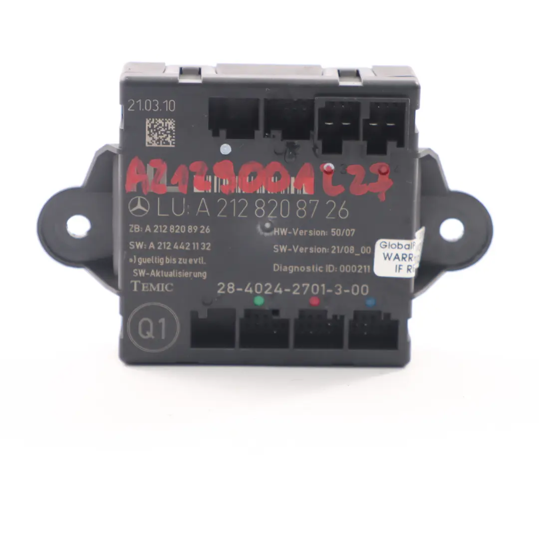 Modulo Porta Posteriore Sinistra Centralina ECU per Mercedes W212 con numero di parte A2128208726 Mercedes W212 Modulo Porta Posteriore Sinistra Centralina ECU - SKU A2128208726 - Numero di parte A2128208726