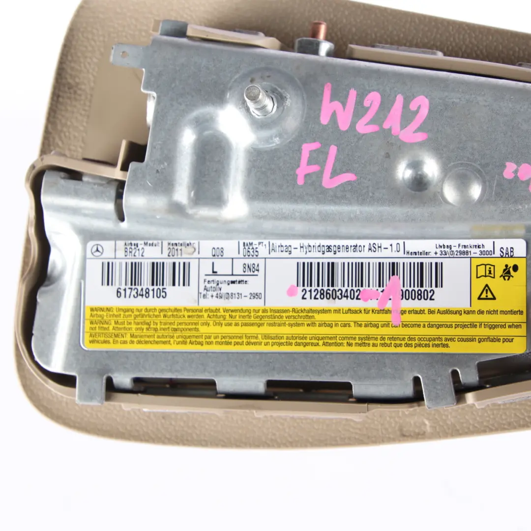 Front Left Seat N/S Side Air Module Bag Beige to Mercedes W212 with Part number A2128603402 Mercedes W212 Front Left Seat N/S Side Air Module Bag Beige - SKU A2128603402-1 - Part number A2128603402