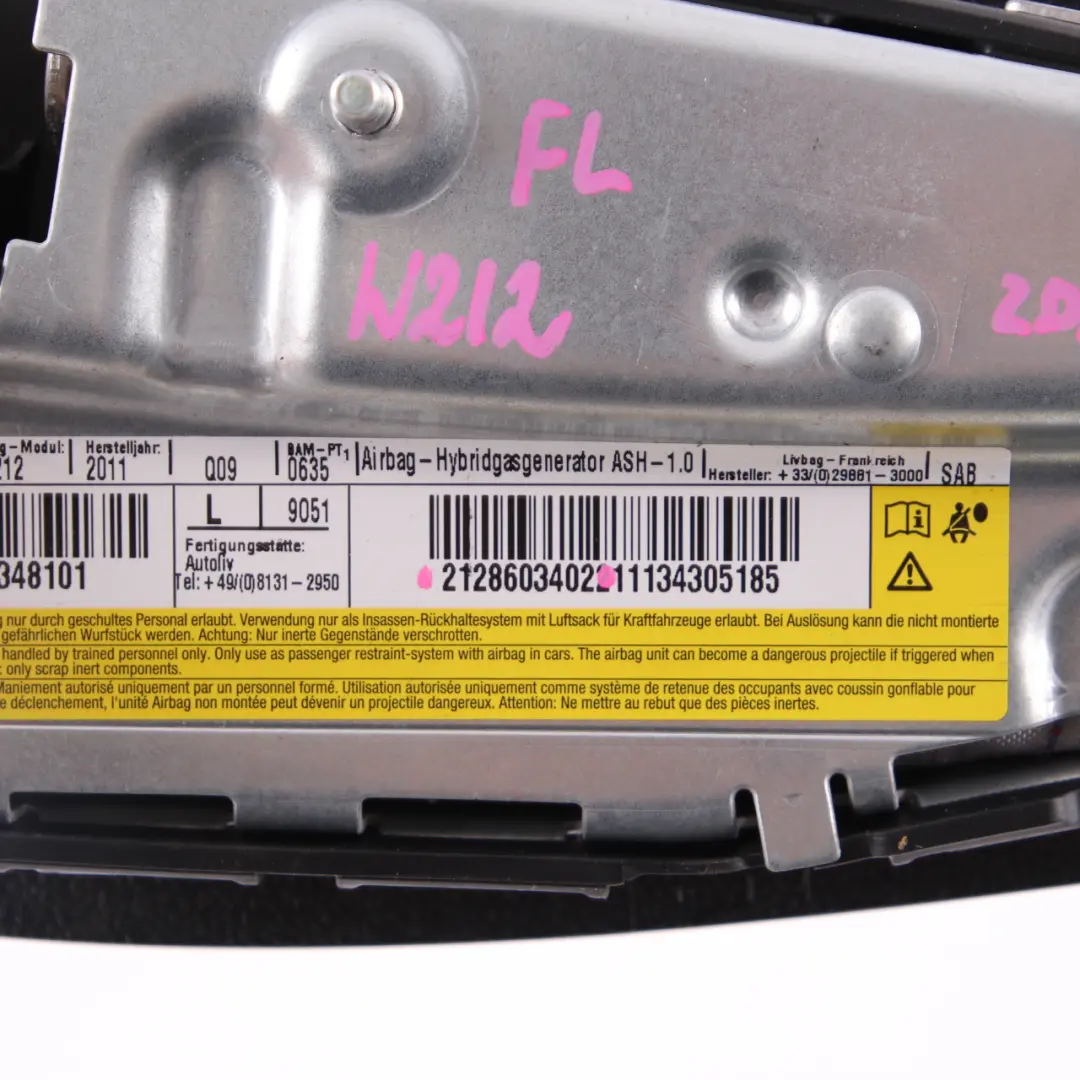 Front Left Seat N/S Side Air Module Bag Black to Mercedes W212 with Part number A2128603402 Mercedes W212 Front Left Seat N/S Side Air Module Bag Black - SKU A2128603402 - Part number A2128603402