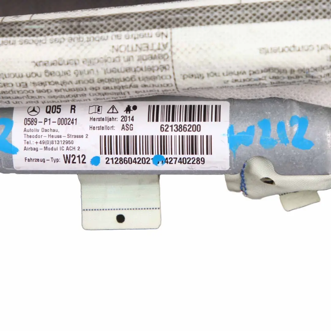 Airbag SRS Techo Cortina Derecho para Mercedes W212 con número de pieza A2128604202 Mercedes W212 Airbag SRS Techo Cortina Derecho - SKU A2128604202 - Número de pieza A2128604202
