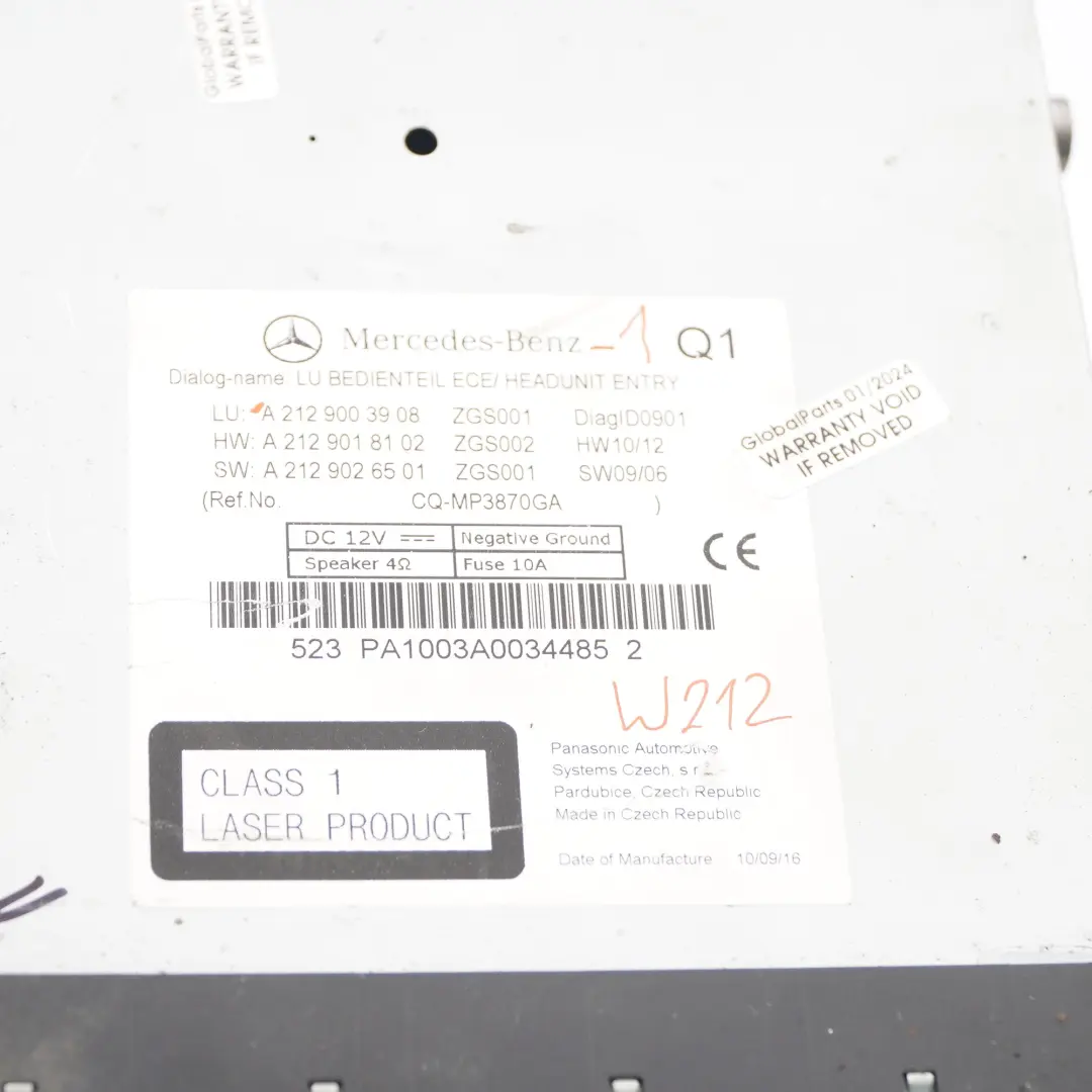 Audio 20 CD Player Audio Stereo Radio Head Unit Mercedes W212 - SKU A2129003908-1 - Part number A2129003908