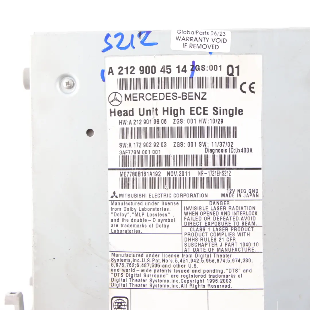  Radio Head Unit Mercedes W207 W212 COMAND Navi CD Player Navigation - SKU A2129004514 - Part number A2129004514