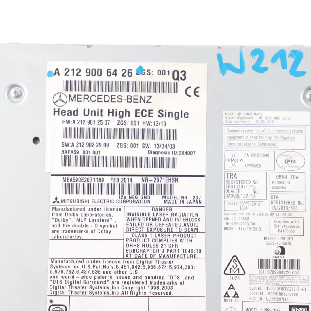  Head Unit Mercedes W212 High Line Radio Sat Nav DVD Bluetooth - SKU A2129006426 - Part number A2129006426