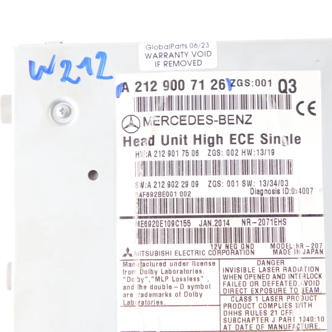 Radio Head Unit Mercedes W207 W212 COMAND Navi CD Player Navigation - SKU A2129007126 - Part number A2129007126