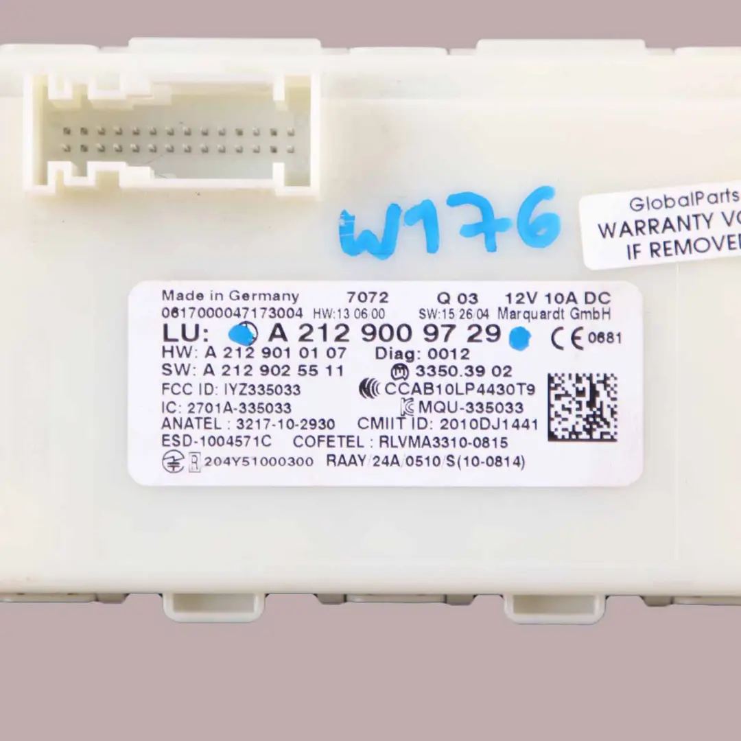  Keyless Module Mercedes W176 W207 W212 ECU Door Lock Control Unit - SKU A2129009729 - Part number A2129009729