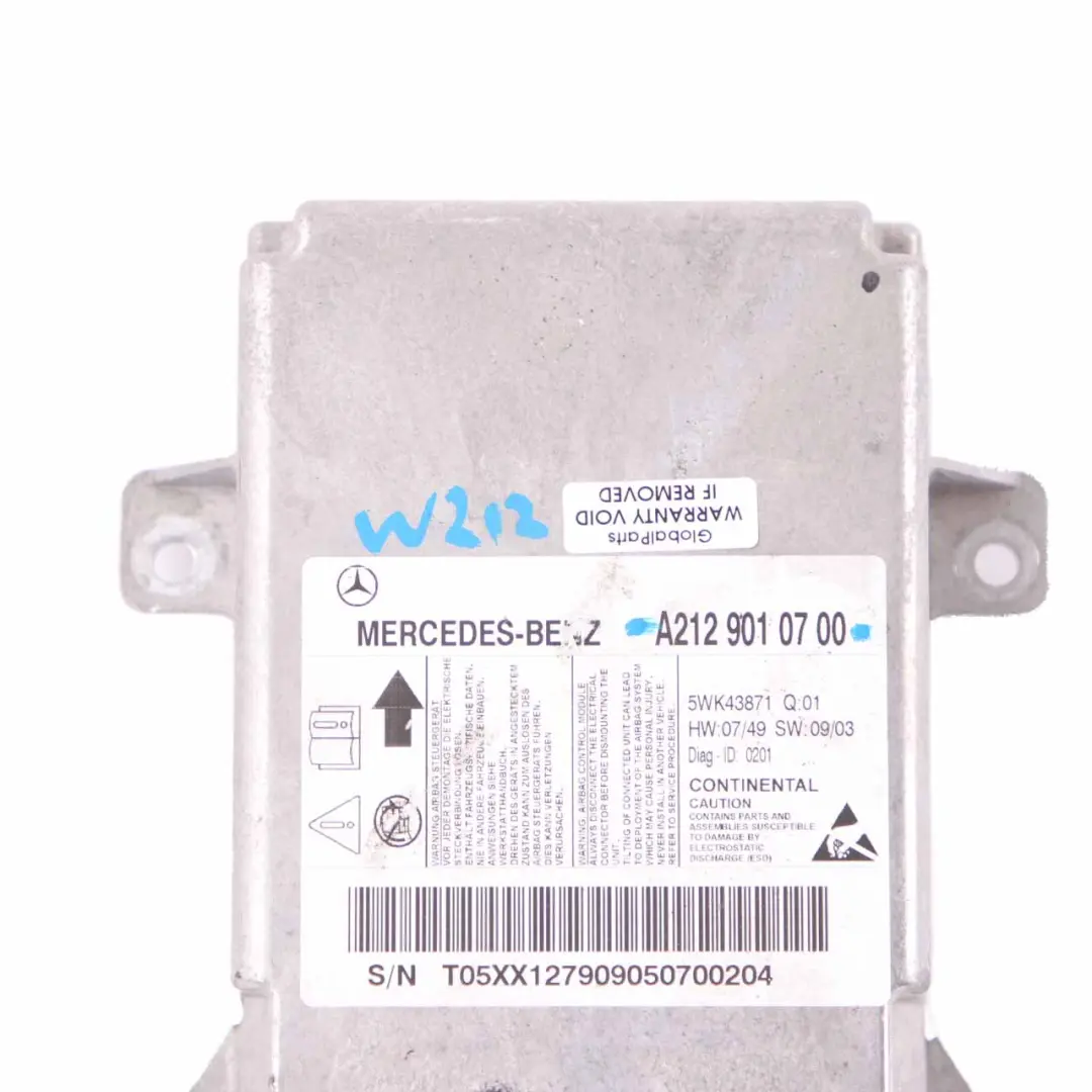 ECU Unità di controllo Modulo sensore Airbag per Mercedes W212 con numero di parte A2129010700 Mercedes W212 ECU Unità di controllo Modulo sensore Airbag - SKU A2129010700 - Numero di parte A2129010700