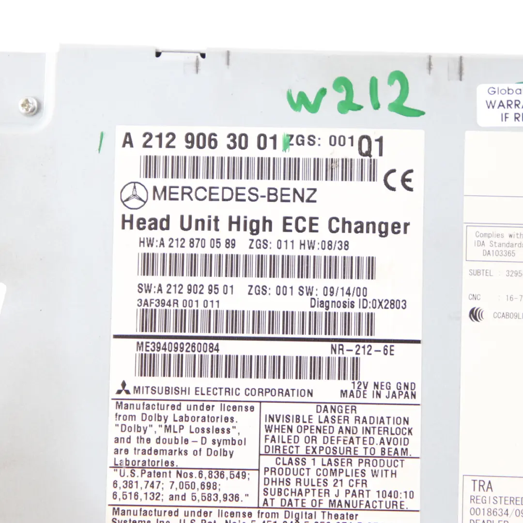 Mercedes C207 W212 Radio Head Unit Navi CD DVD Player Navigation - SKU A2129063001 - Part number A2129063001