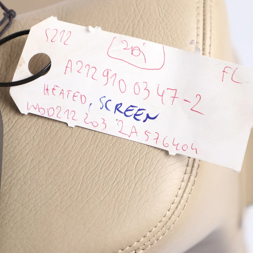 Front Seat Mercedes W212 S212 Left N/S Heated Leather Beige with Screen to with Part number A2129100347 Front Seat Mercedes W212 S212 Left N/S Heated Leather Beige with Screen - SKU A2129100347-2 - Part number A2129100347