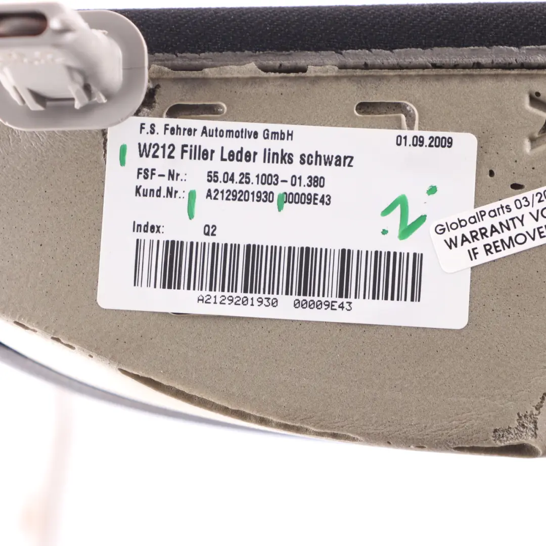 Lateral Panel Mercedes W212 Saloon Rear Seat Left N/S Finisher Black Leather to with Part number A2129201930 Lateral Panel Mercedes W212 Saloon Rear Seat Left N/S Finisher Black Leather - SKU A2129201930 - Part number A2129201930