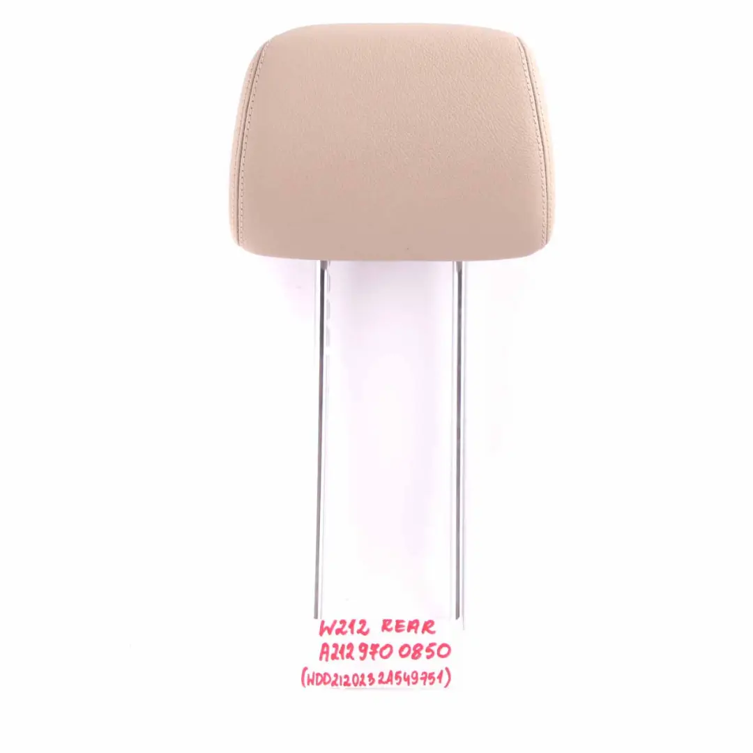 Headrest Rear Left Right N/O/S Beige Leather Head Rest to Mercedes W212 Seat with Part number A2129700850 Mercedes W212 Seat Headrest Rear Left Right N/O/S Beige Leather Head Rest - SKU A2129700850 - Part number A2129700850