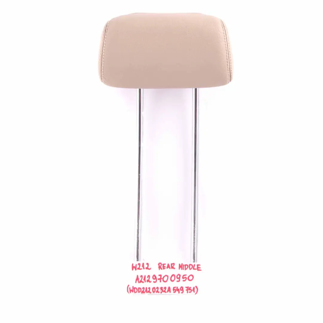 Headrest Rear Middle Central Beige Leather Head Rest to Mercedes W212 Seat with Part number A2129700950 Mercedes W212 Seat Headrest Rear Middle Central Beige Leather Head Rest - SKU A2129700950 - Part number A2129700950