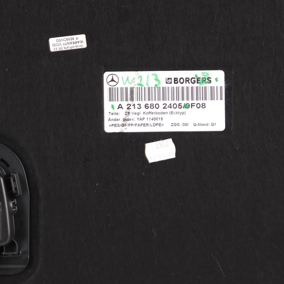 Boot Trunk Carpet Floor Mat Rear Panel Liner Cover to Mercedes W213 with Part number A2136802405 Mercedes W213 Boot Trunk Carpet Floor Mat Rear Panel Liner Cover - SKU A2136802405 - Part number A2136802405