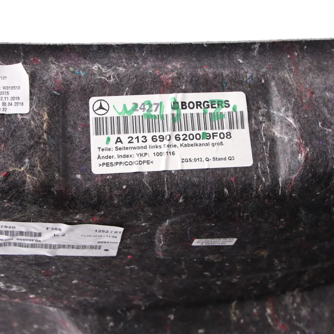 Boot Trunk Left N/S Lateral Panel Luggage Compartment to Mercedes W213 with Part number A2136906200 Mercedes W213 Boot Trunk Left N/S Lateral Panel Luggage Compartment - SKU A2136906200 - Part number A2136906200