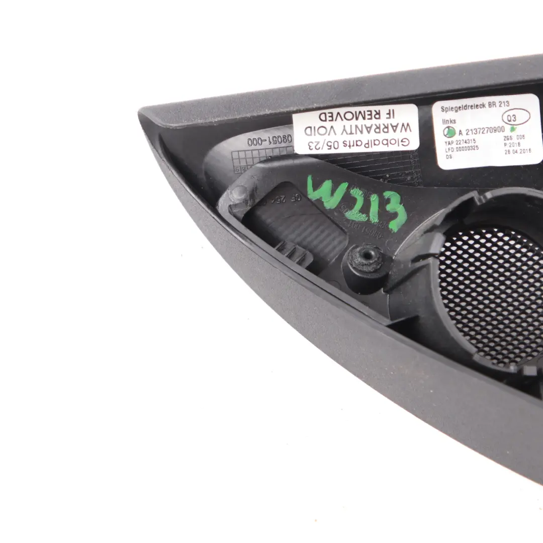 Triángulo Cubre Altavoz Delantero Izquierdo Negro para Mercedes W213 con número de pieza A2137270900 Mercedes W213 Triángulo Cubre Altavoz Delantero Izquierdo Negro - SKU A2137270900 - Número de pieza A2137270900