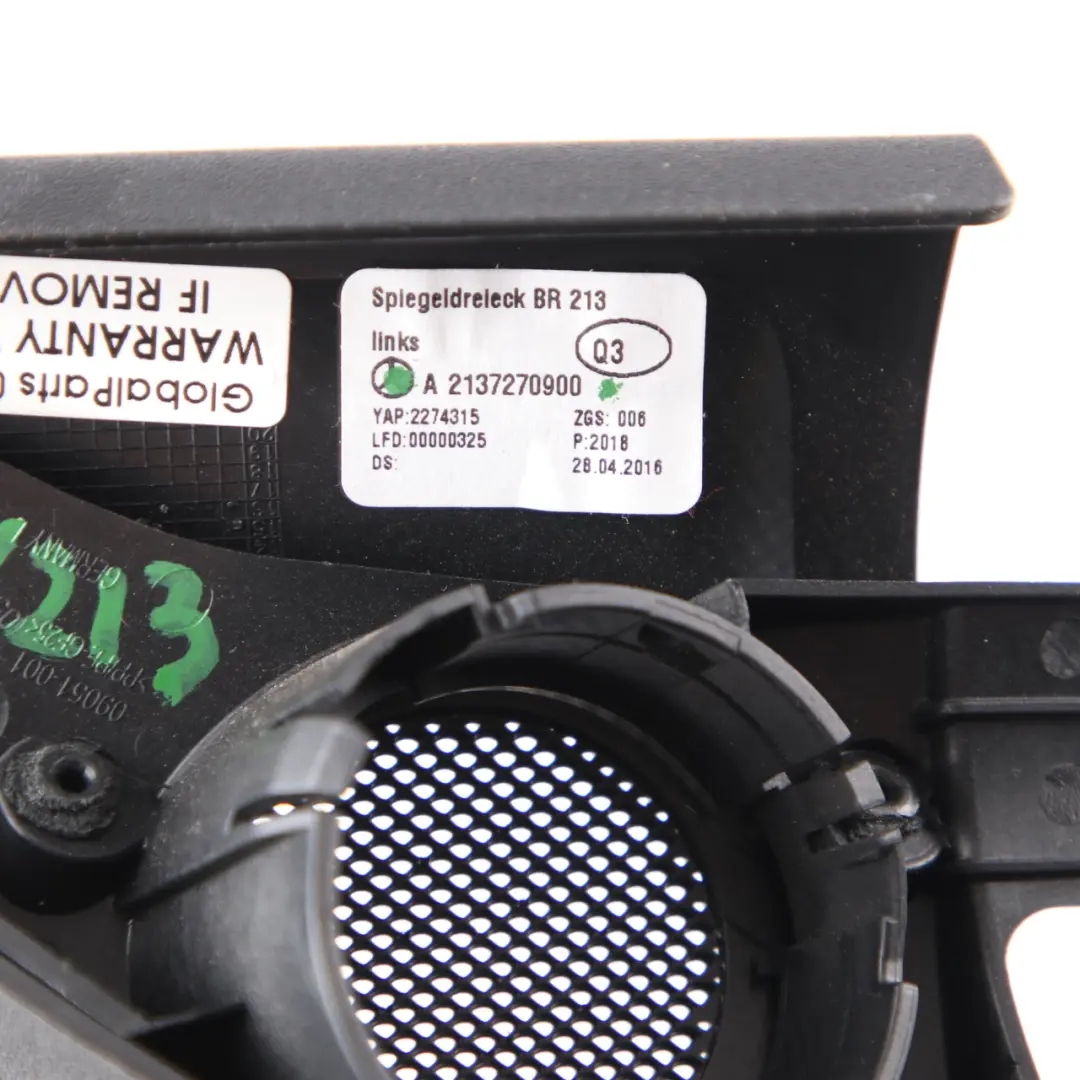 Speaker Cover Triangle Front Left N/S Trim Black to Mercedes W213 with Part number A2137270900 Mercedes W213 Speaker Cover Triangle Front Left N/S Trim Black - SKU A2137270900 - Part number A2137270900