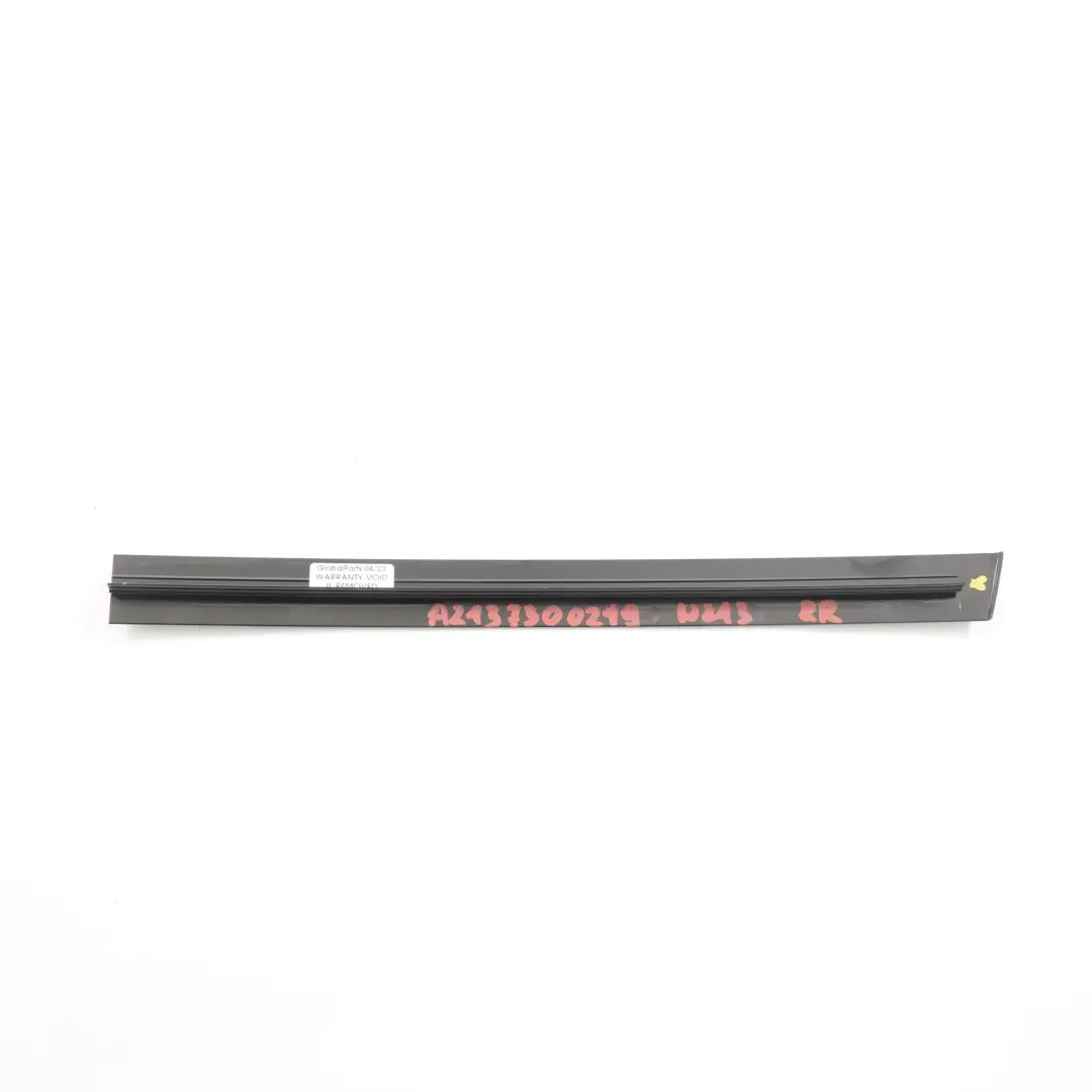 Door Pillar Rear Right O/S Window Finisher Guide Strip High Gloss to Mercedes W213 with Part number A2137300219 Mercedes W213 Door Pillar Rear Right O/S Window Finisher Guide Strip High Gloss - SKU A2137300219 - Part number A2137300219