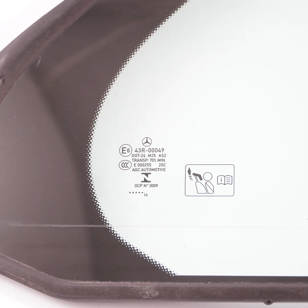 Window Glass Rear Door Right O/S Quarter Green AS2 to Mercedes W213 with Part number A2137300255 Mercedes W213 Window Glass Rear Door Right O/S Quarter Green AS2 - SKU A2137300255 - Part number A2137300255