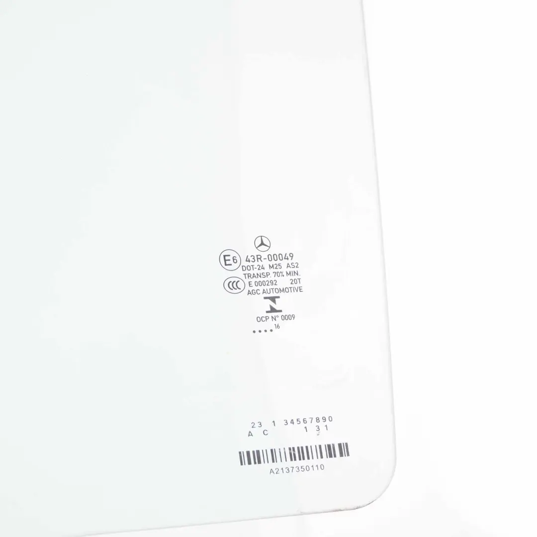 Cristal Puerta Trasera Izquierda Acristalamiento Verde AS2 para Mercedes W213 con número de pieza A2137350110 Mercedes W213 Cristal Puerta Trasera Izquierda Acristalamiento Verde AS2 - SKU A2137350110 - Número de pieza A2137350110