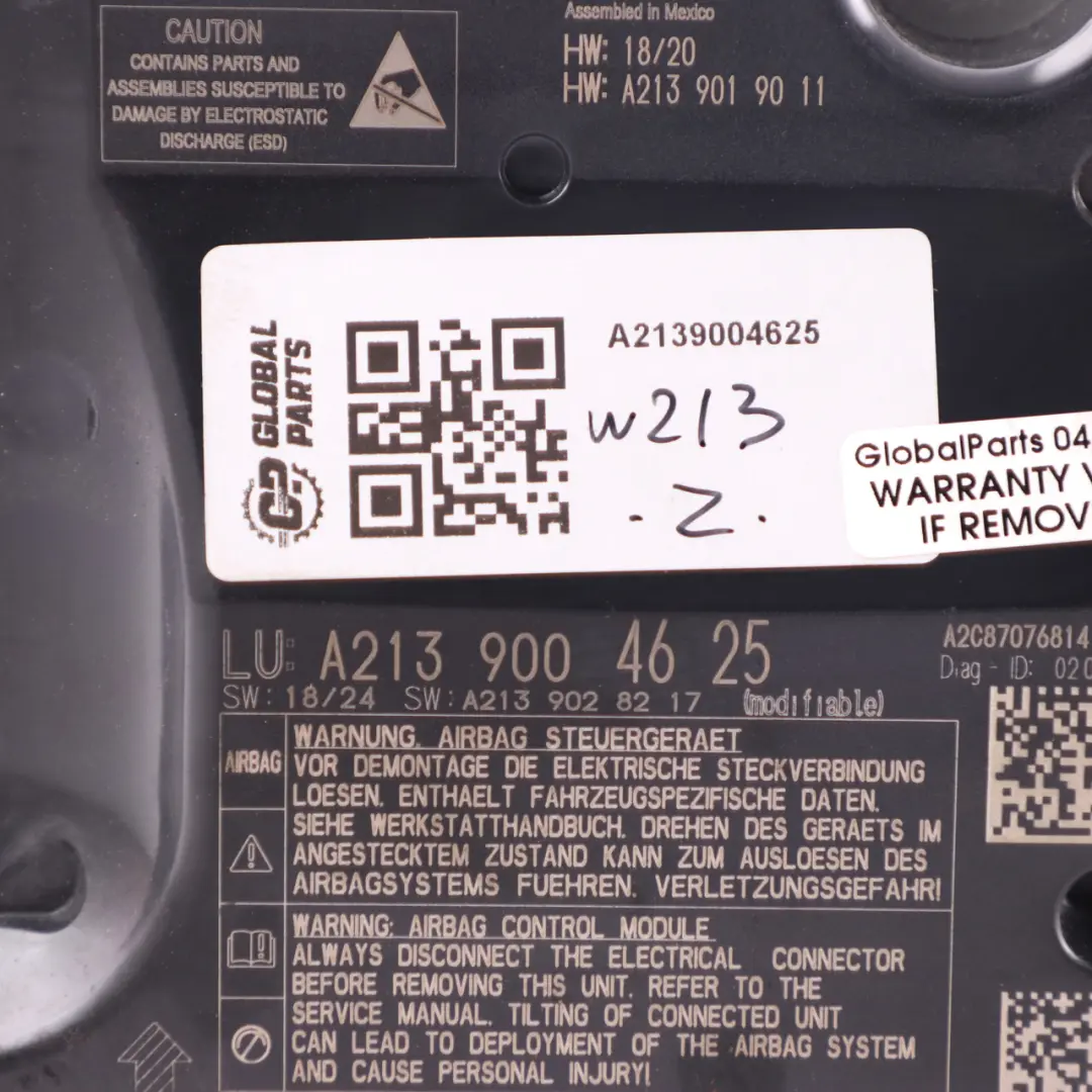 Mercedes W213 C238 C253 C257 Modułu Sterownik Airbag Poduszek - SKU A2139004625 - Numer Części A2139004625