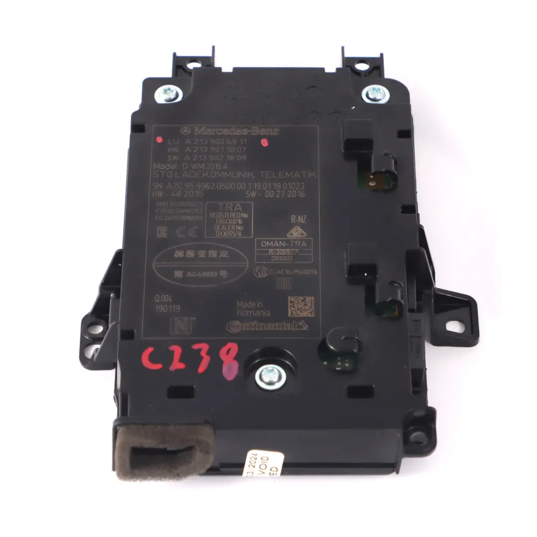 Mercedes W213 C238 Telematic Charging Phone Control Module - SKU A2139006911 - Part number A2139006911