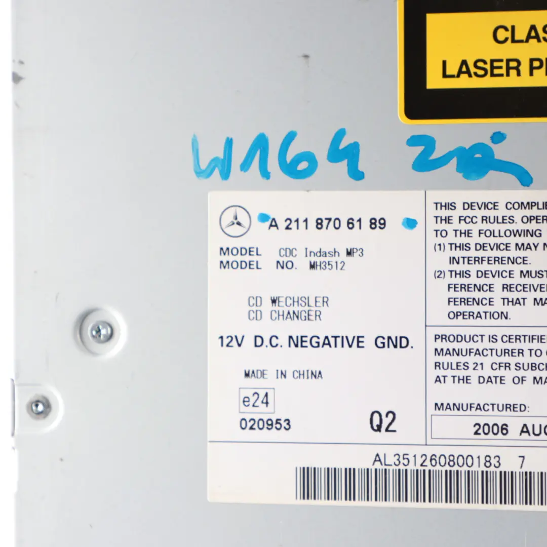 Changer Mercedes W164 CD Changer 6 Disc Player to CD with Part number A2178706189 CD Changer Mercedes W164 CD Changer 6 Disc Player - SKU A2178706189 - Part number A2178706189