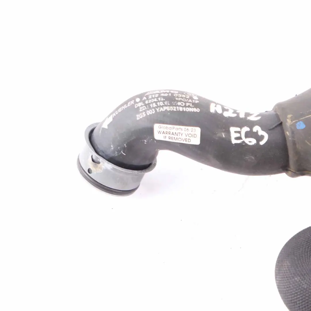 Upper Coolant Hose Mercedes W212 W218 E 63 AMG Engine Radiator Left N/S Hose to with Part number A2185010382 Upper Coolant Hose Mercedes W212 W218 E 63 AMG Engine Radiator Left N/S Hose - SKU A2185010382 - Part number A2185010382